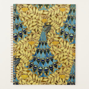 Agenda Patrón Floral de Pavo Real Azul Art Nouveau Antigu