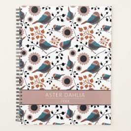 Agenda Patrón floral de pollo Personalizable rosa azul