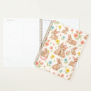 Agenda Patrón Floral de Primavera de Conejito Bonito