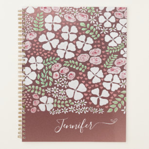 Agenda Patrón floral de rosas rosadas de color blanco Rub