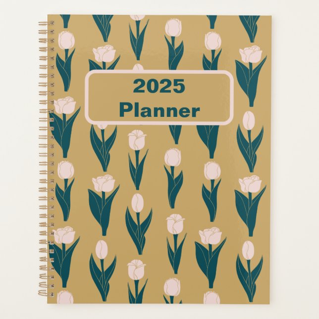 Agenda Patrón floral de tulipanes rosados 2025 (Anverso)