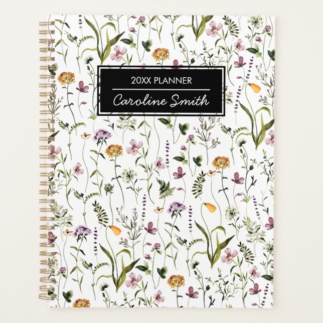 Agenda Patrón floral del jardín silvestre personalizado (Anverso)