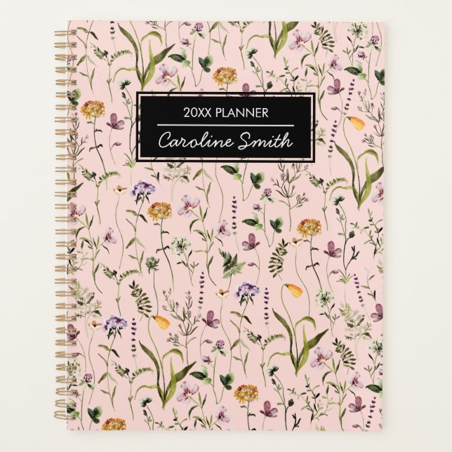 Agenda Patrón floral del jardín silvestre personalizado (Anverso)