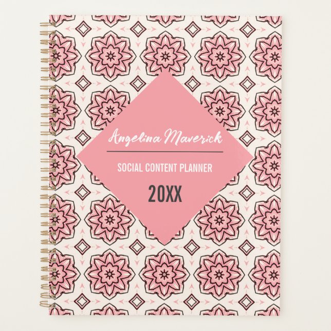 Agenda Patrón floral elegante rosa y negro (Anverso)