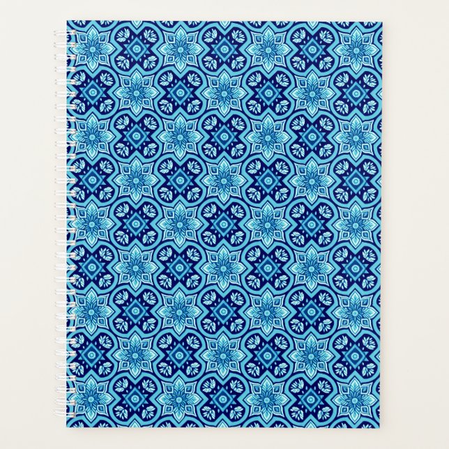 Agenda Patrón floral geométrico azul vintage (Anverso)