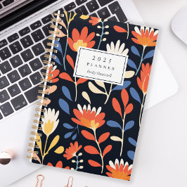 Agenda Patrón floral Naranja alegre personalizado 2025