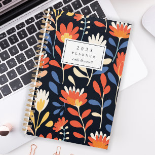 Agenda Patrón Floral Naranja Alegre Personalizado 2025