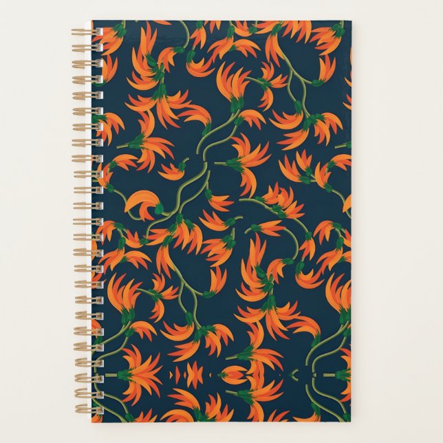 Agenda Patrón floral naranja fluido (Anverso)