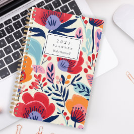 Agenda Patrón floral negrita rojo Naranja personalizado 2