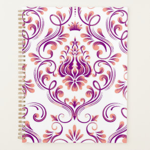 Agenda Patrón floral Peach y Purple Damask Elegante