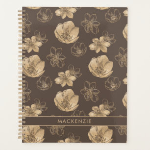 Agenda Patrón floral romántico del Boho Relieve metalizad