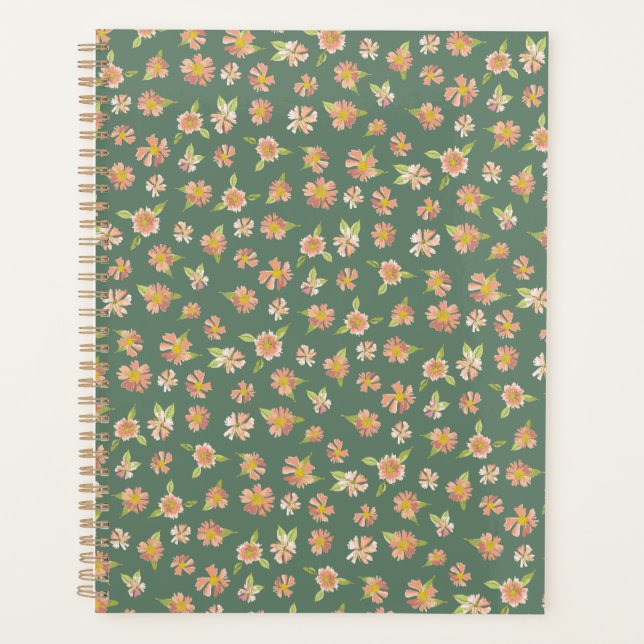 Agenda Patrón floral rosa oscuro verde (Anverso)