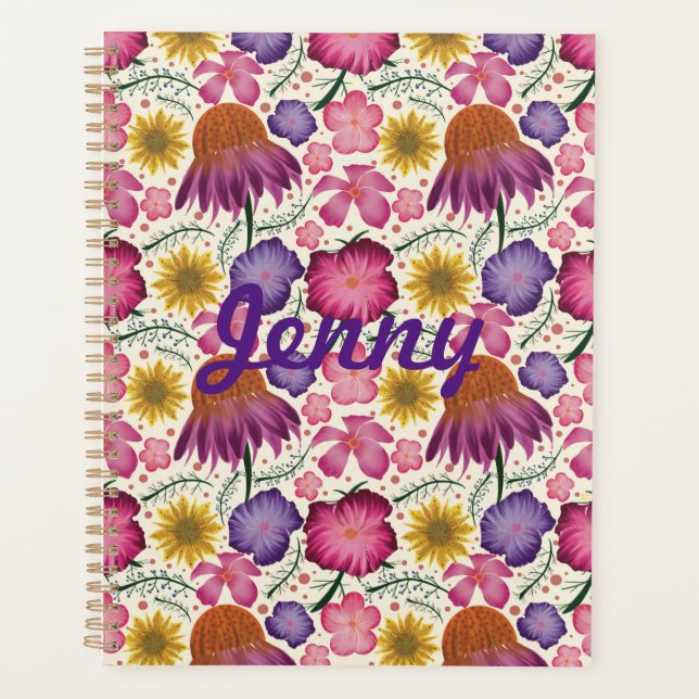 Agenda Patrón floral silvestre personalizado (Anverso)