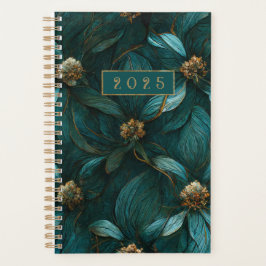 Agenda Patrón floral verde azulado y dorado