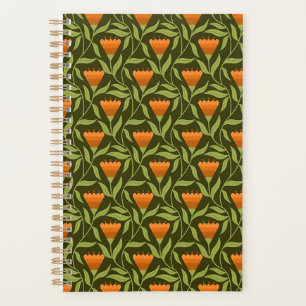 Agenda Patrón floral vintage con tulipanes naranjas