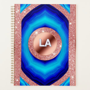 Agenda Patrón geométrico azul abstracto con rosa dorado