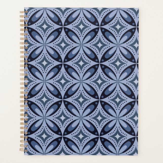 Agenda Patrón geométrico azul estilo retro (Anverso)