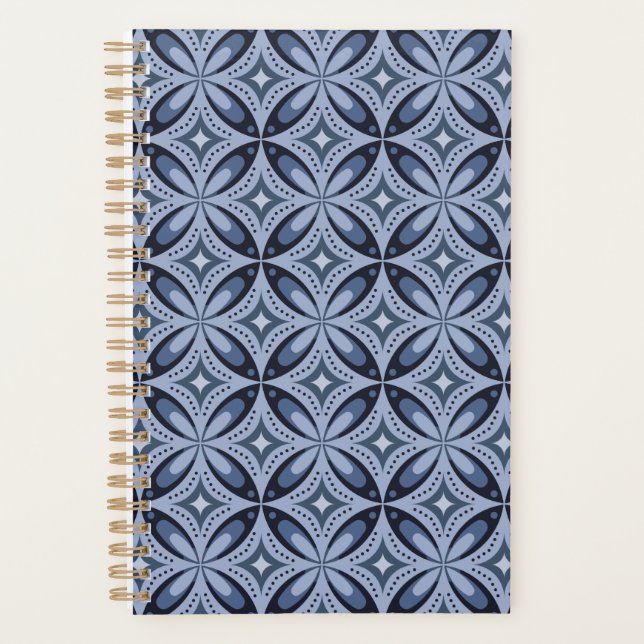 Agenda Patrón geométrico azul estilo retro (Anverso)