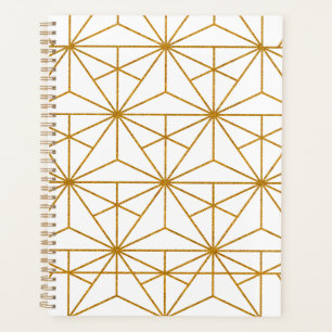 Agenda Patrón geométrico de arte deco blanco y dorado