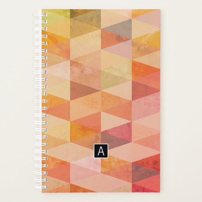 Agenda Patrón geométrico de triángulo suave | Monogramado (Anverso)