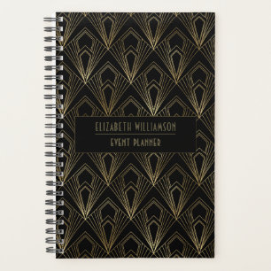 Agenda Patrón geométrico elegante Art Deco Negro y oro