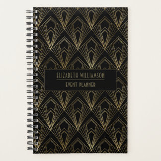 Agenda Patrón geométrico elegante Art Deco| Negro y oro