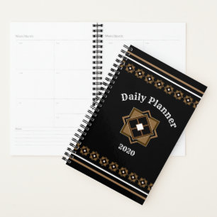 Agenda Patrón geométrico marrón y negro