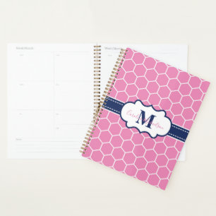 Agenda Patrón geométrico moderno monograma rosado y naval