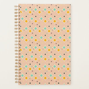 Agenda Patrón geométrico retro con azul turquesa, naranja