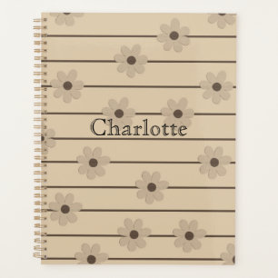 Agenda Patrón horizontal Strip Brown Khaki Flower Y2K