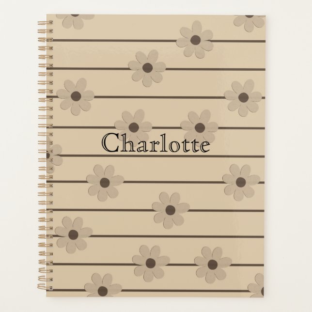 Agenda Patrón horizontal Strip Brown Khaki Flower Y2K (Anverso)