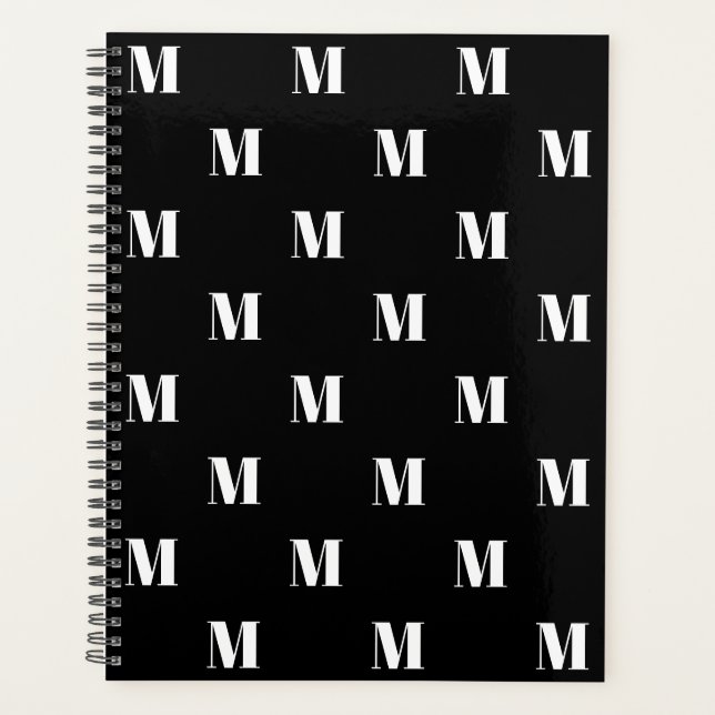 Agenda Patrón inicial de personalizado blanco negro monog (Anverso)