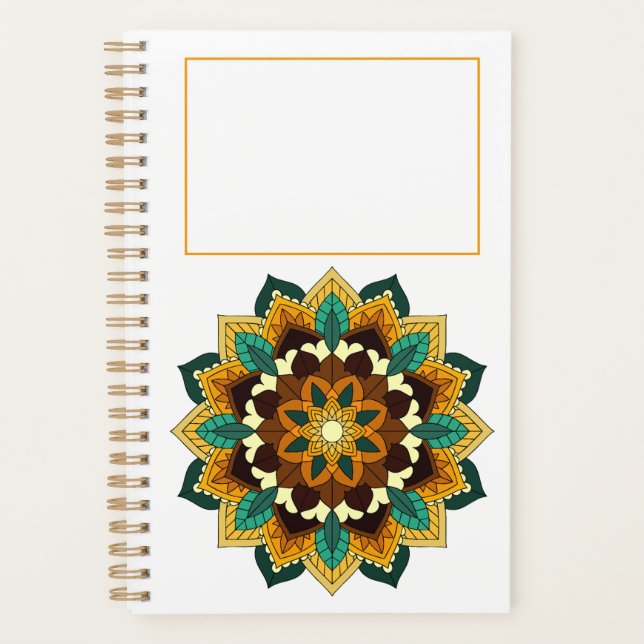 Agenda Patrón Mandala 02 en amarillo y marrón (Anverso)