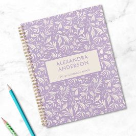 Agenda Patrón Mínimo Violeta De Hojas Botánicas Swirls