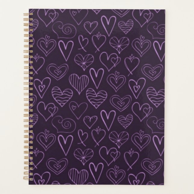 Agenda Patrón moderno de corazón morado oscuro (Anverso)