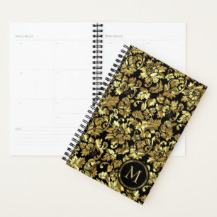 Agenda Patrón Monogramado de Damasco Metálico de Oro