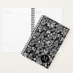 Agenda Patrón Monogramado de Damasco Metálico de Plata
