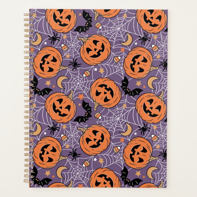 Agenda Patrón morado de Halloween de Jack-O-Lantern (Anverso)