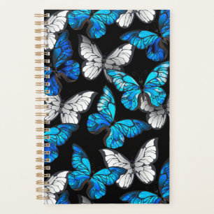 Agenda Patrón oscuro sin foco con mariposas azules morfo