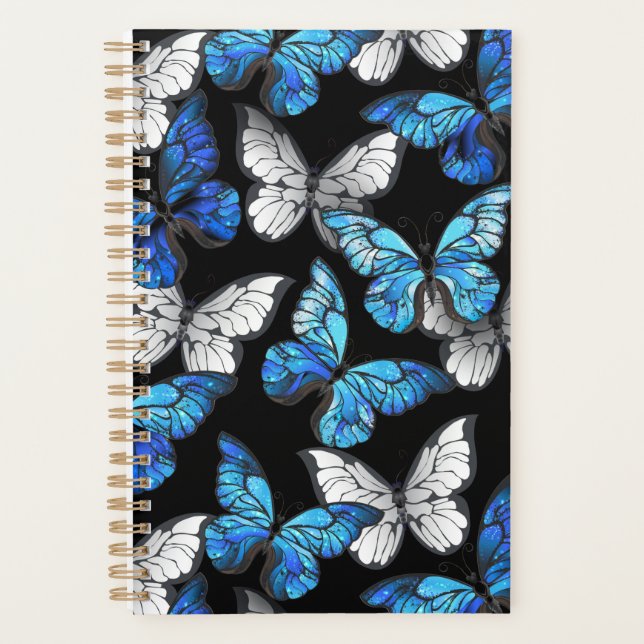Agenda Patrón oscuro sin foco con mariposas azules morfo (Anverso)
