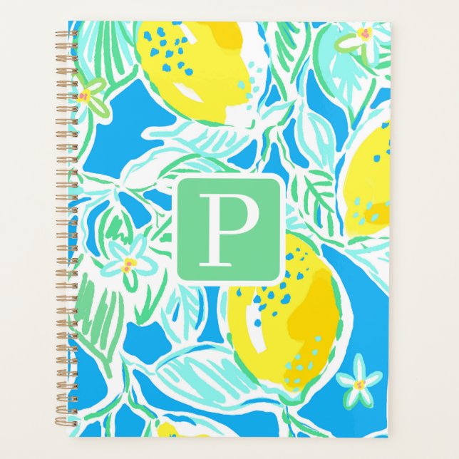 Agenda Patrón Preppy Blue Lemon Inicial (Anverso)