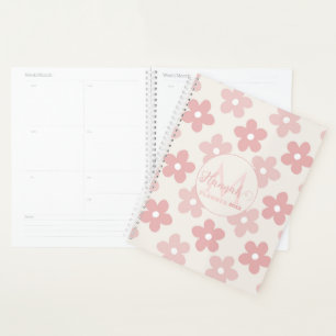Agenda Patrón retro de las flores de margarita rosadas