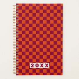Agenda Patrón Retro Naranja Burdeos Ajedrezado 2026