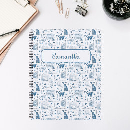 Agenda Patrón retro vintage de la tela Cat Catnip Azul bl