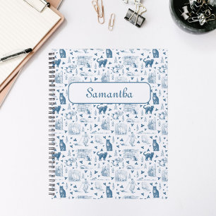 Agenda Patrón retro vintage de la tela Cat Catnip Azul bl