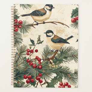 Agenda Patrón Rústico de Navidades de aves y poinsettia (