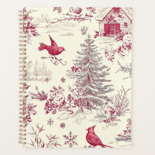 Agenda Patrón Rústico de Navidades de Pájaro y Poinsettia