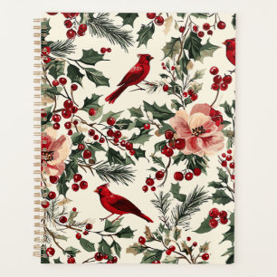 Agenda Patrón Rústico de Navidades de Pájaro y Poinsettia