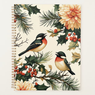 Agenda Patrón Rústico de Navidades de Pájaros y Poinsetti