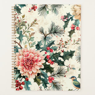 Agenda Patrón Rústico de Navidades de Pájaros y Poinsetti